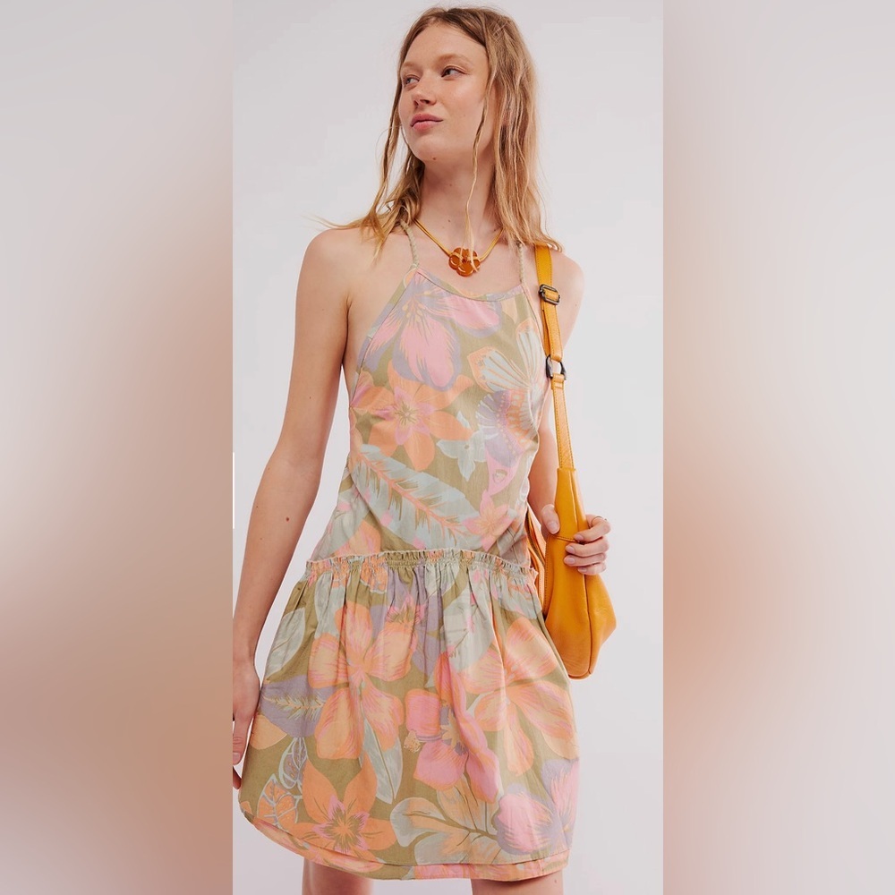 Free People Deserted Island‎ Rainforest Combo halter tiered Mini Dress size XS